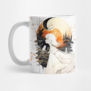 kawaii lady cat fantasy world ink style Mug